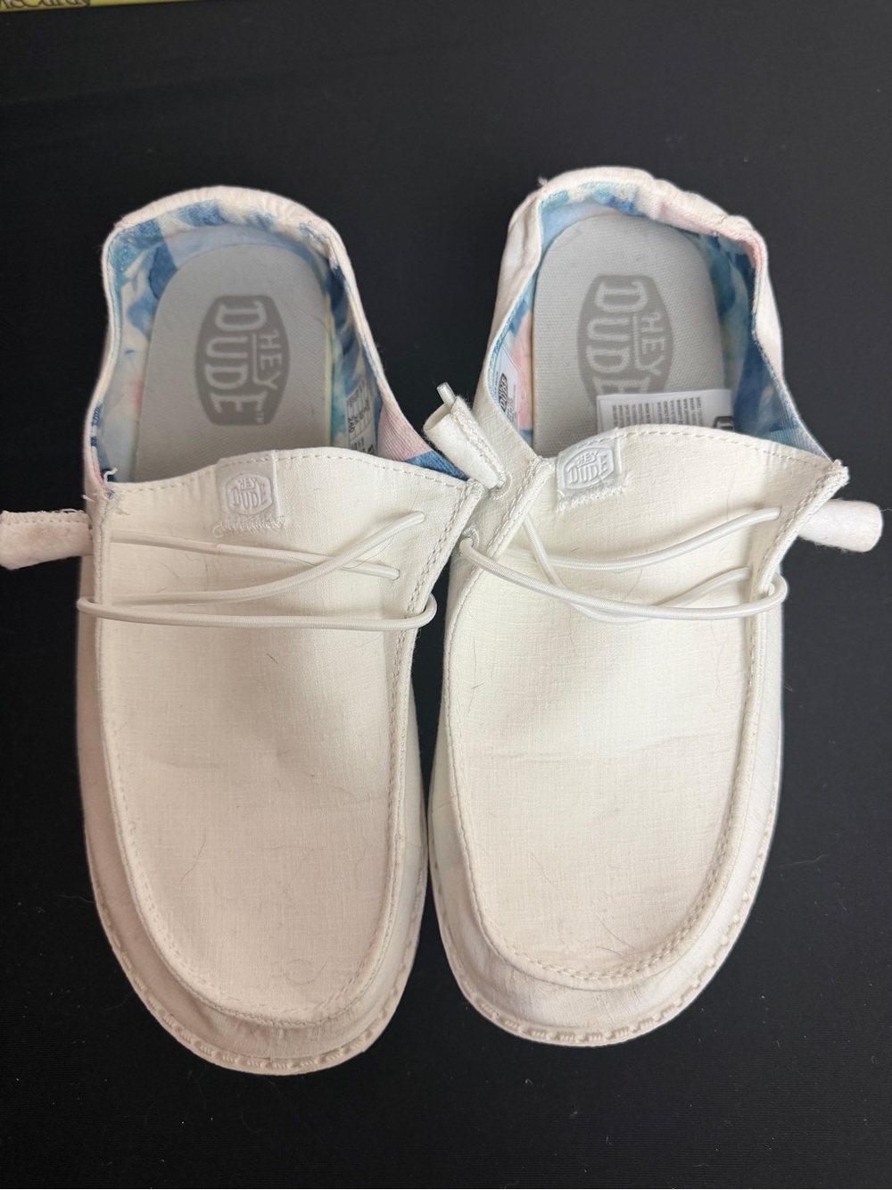 Hey Dude Kids White Slip-On Moccasins with Pastel Blue & Pink Lining